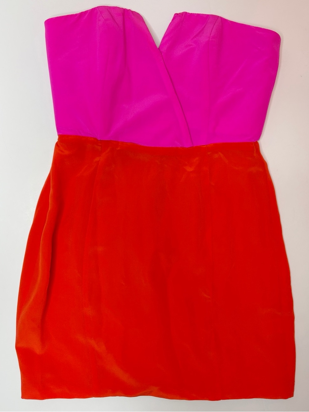 Naven 100% Silk Strapless Colorblock Mini Dress Pink Orange Size Small